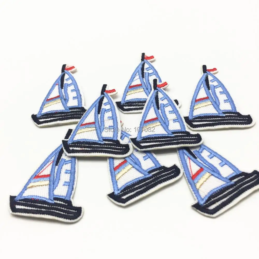Yiasangly 10pcs Blue Sailing Embroidered Iron on Patches Boy Sewing