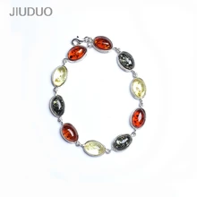 JIUDUO btacelet польский Прибалтики натуральный янтарь старый мед 5А куриный желтый пчелиный воск серебро 925 пробы Западный браслет под старину