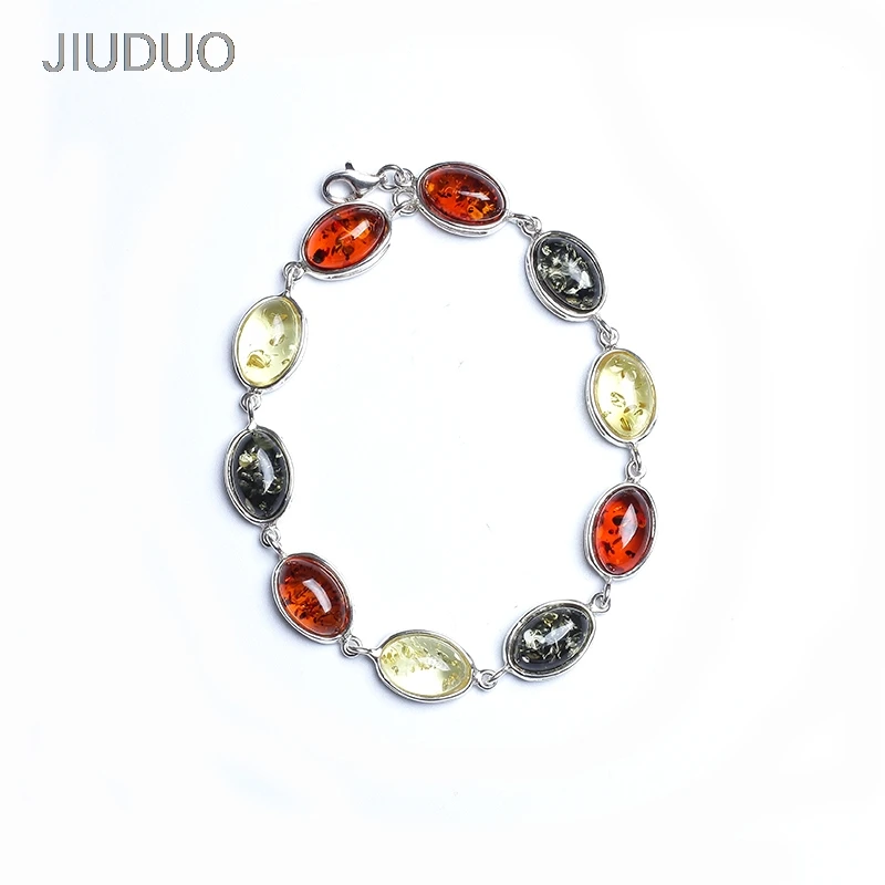 

JIUDUO btacelet Polish Baltic Sea natural amber old honey 5A chicken yellow beeswax 925 sterling silver Western antique bracelet