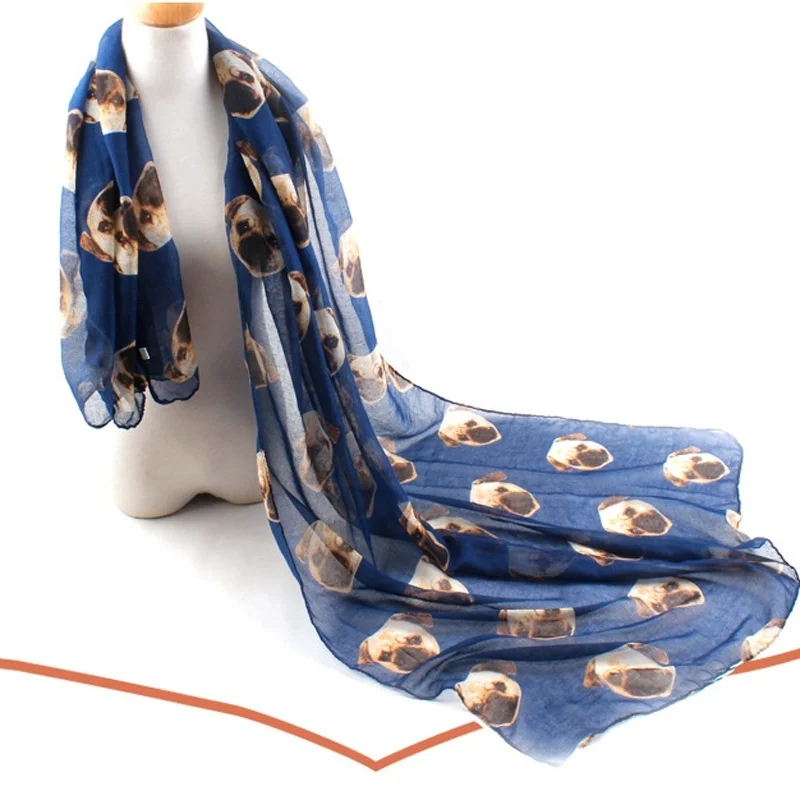 

1 pcs Unique Large Women Winter Warm Animal Pugs Dog Print Wrap Scarf