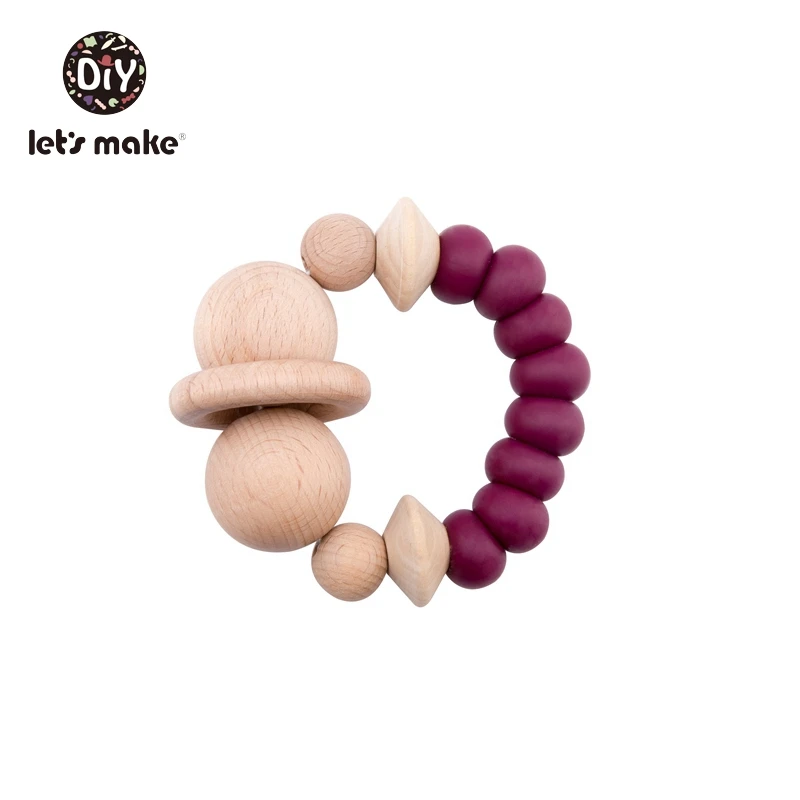 Давайте сделаем детские погремушки из бука деревянное кольцо Прорезыватель игрушки 1-12 месяцев пищевого класса Силиконовые Бусины 1 шт. детские без БФА, силиконовый Прорезыватель - Цвет: Purple