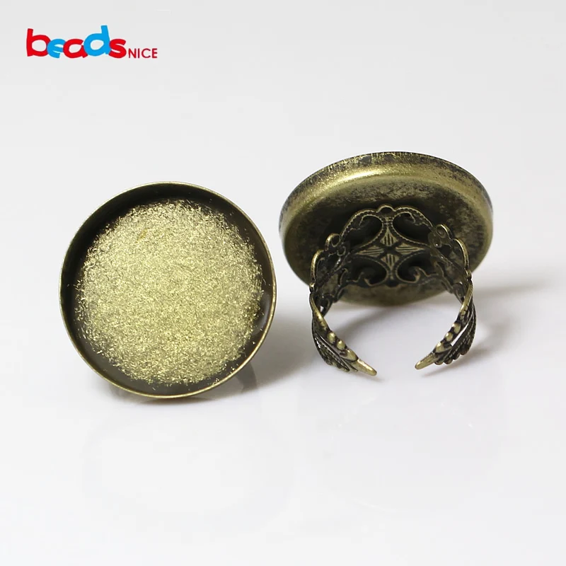 

Beadsnice Филигранное кольцо с круглым ободком для чашек кабошон крепления оптовая продажа 25 мм Внутреннее регулируемое кольцо основание ID13397