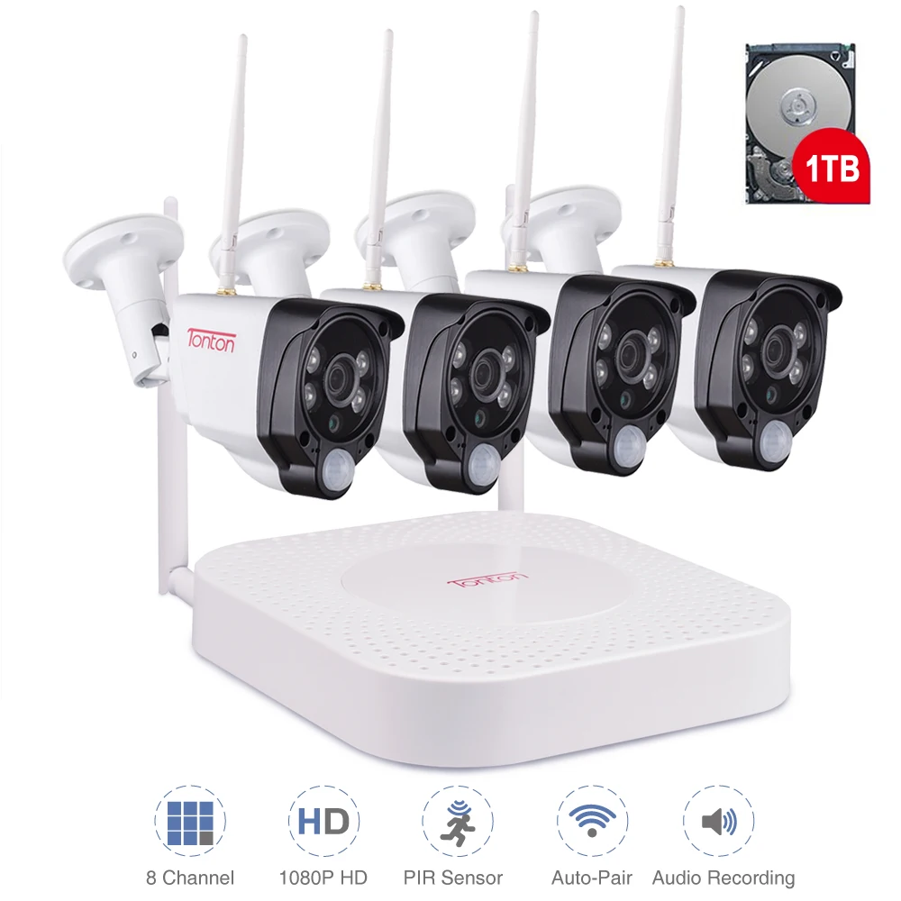 Беспроводная камера видеонаблюдения Tonton 1080P 2 МП 8 каналов NVR с инфракрасным