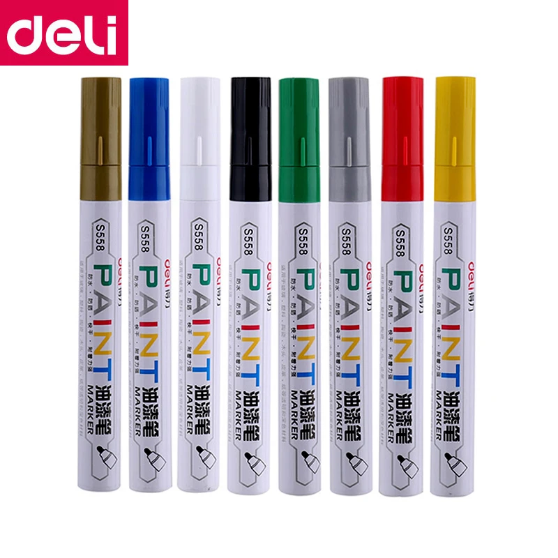 

1PCS 3PCS Deli s558# permanent marker pen paint marker black blue red silver red 8 colors marking pen oil-based ink marker pen