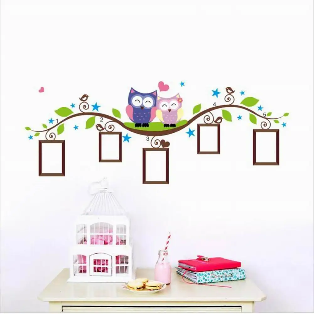 

Owls Photo Frame Wall Stickers Home Decoration Bedrrom Animals Wall Decals Mural Art Living Room Cartoon Flower Vine