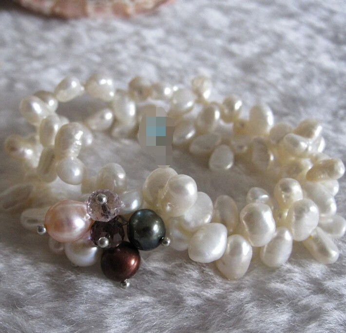 

09524 Baroque White Freshwater Pearl 2Row Elastic Bracelet