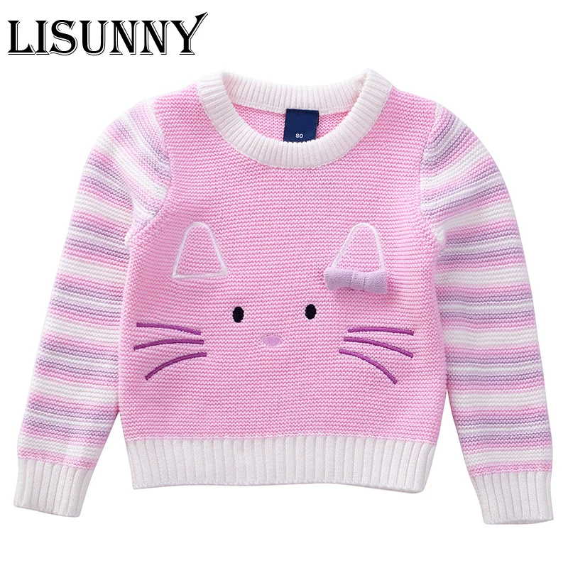 Осенне-зимний свитер для девочек Хлопковый вязаный детский пуловер с рисунком кота детский комбинезон детские свитера 1-6Y