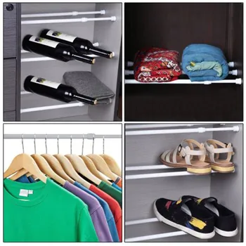 

Wardrobe Extendable Rod Punch free Clothes Pole Rod Spring Loaded Telescopic Net Voile Tension Curtain Rail Pole Shoes Rack