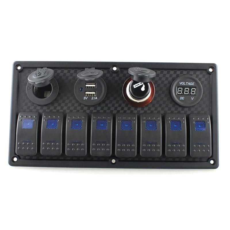 

12V-24V DC 8 gang Waterproof marine blue led switch panel with power socket voltmeter and USB