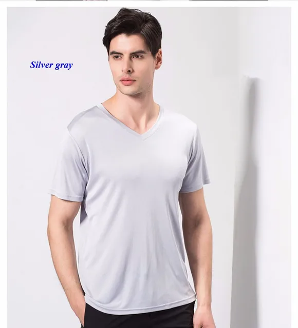 New arrival pure silk knitted V neck male T shirt,100 natural silk