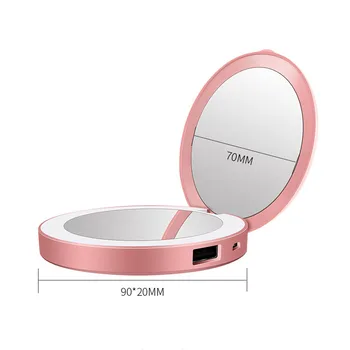

LED Lighted Travel Makeup Mirror 5X / 1X Magnification Daylight LED Touch button Dimmable Compact Portable USB Chargeable NS
