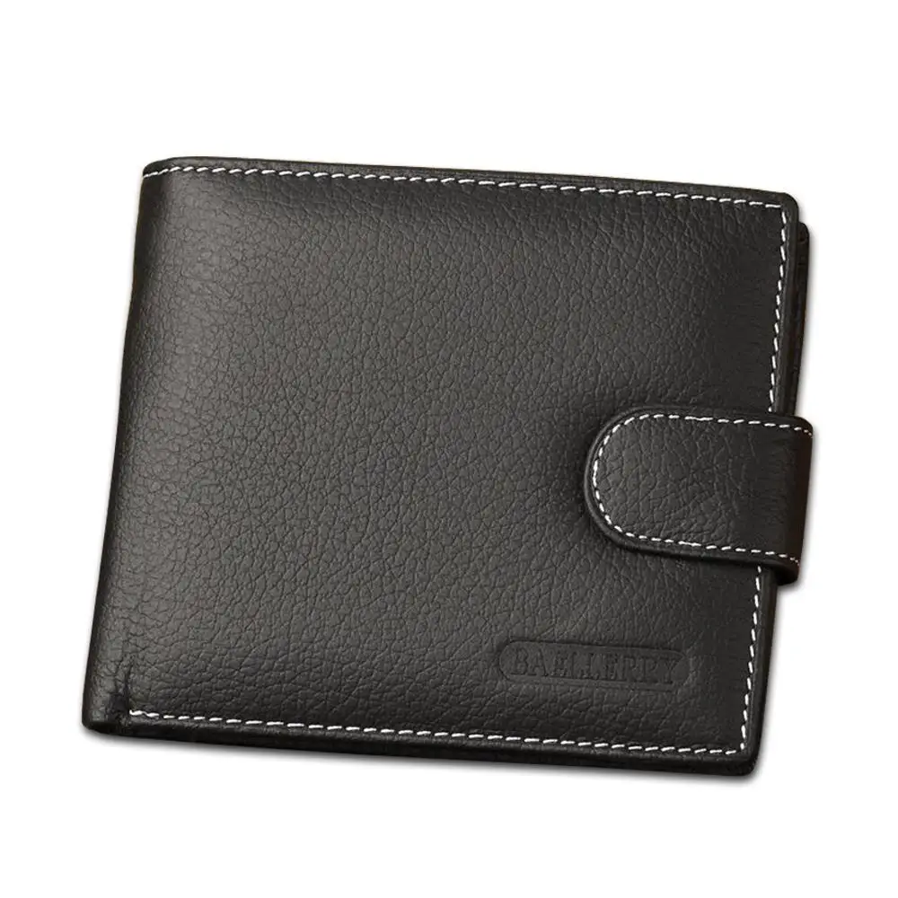 Italian Style Men Purse Short Black Horizontal Genuine Leather Wallet