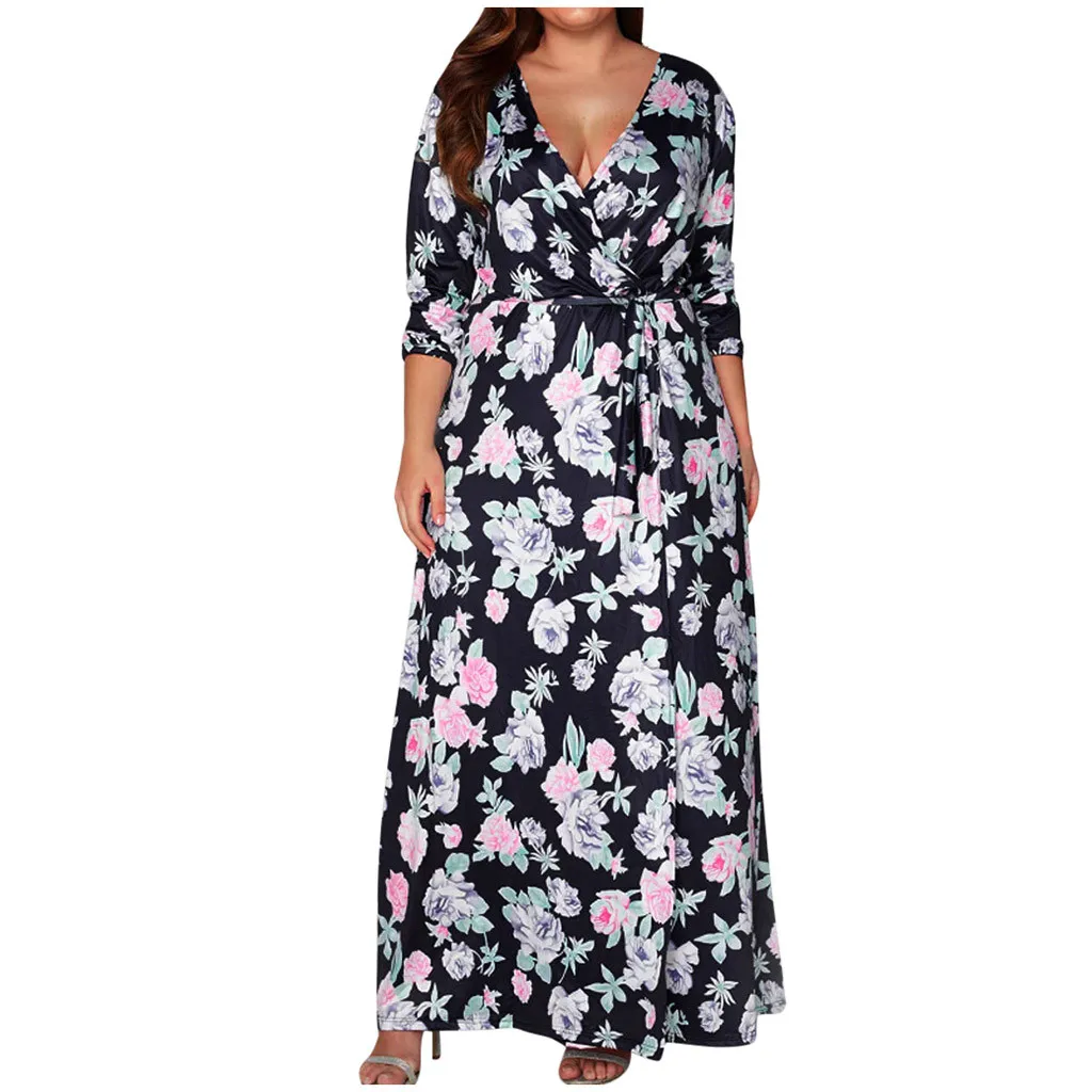 

Boho Women Summer Beach Dress V Neck Batwing Sleeve Print Long Maxi Dress Plus Size 6XL 7XL Vestido largos de verano