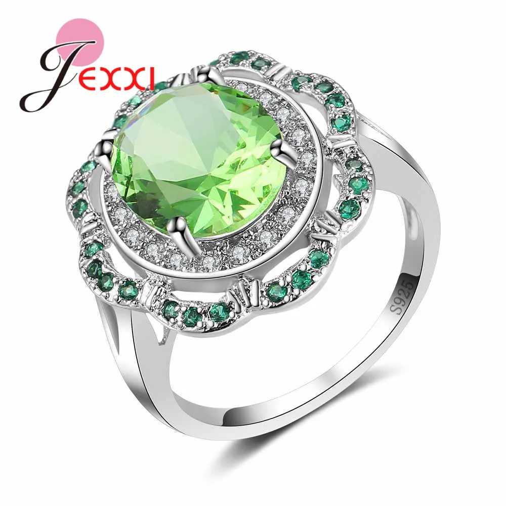 High-End 925 Sterling Silver Crystal Jewelry Women Colorful Fashion Hollow Flower Rings New Bijoux for Femme | Украшения и