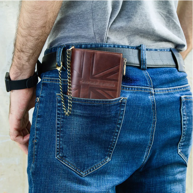 Кожаный мужской кошелек с блокировкой RFID двойная молния Ретро Держатель для