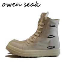 Оуэн Seak женская обувь высокие ботильоны на шнуровке роскошные кроссовки Холст Вышивка кроссовки Повседневное бренд Zip обувь на плоской подошве черный
