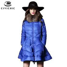 CIVICHIC, женский пуховик высокого качества с воротником из меха енота, теплое пальто средней длины, юбка с окантовкой, парка, мантия, стильная одежда DC587