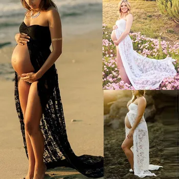 

Women Pregnants Sexy Photography Props Dresses Pregnant Woman Sleeveless Off Shoulders Lace Solid Nursing Fashion Long Dresses