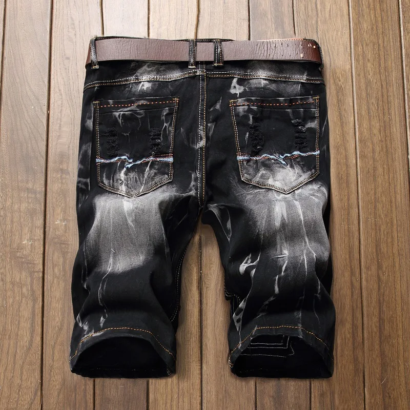 ABOORUN новые летние мужские ретро джинсовые шорты из кусков с дырками, облегающие шорты из хлопка до колен, джинсовые шорты для мужчин YC1165