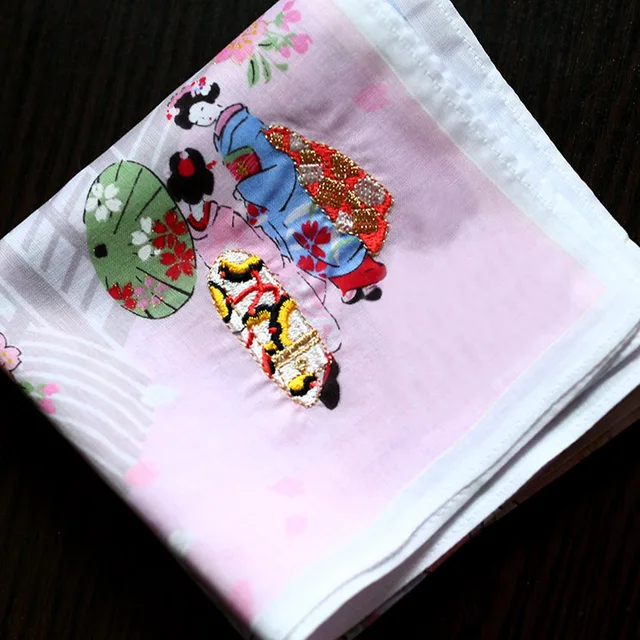 Kiváló Minőségű Pamut Zsebkendő, La Bayadere Dizájn, Divat Japán Stílusú Női Zsebkendők, 46*46 Cm - Image 4