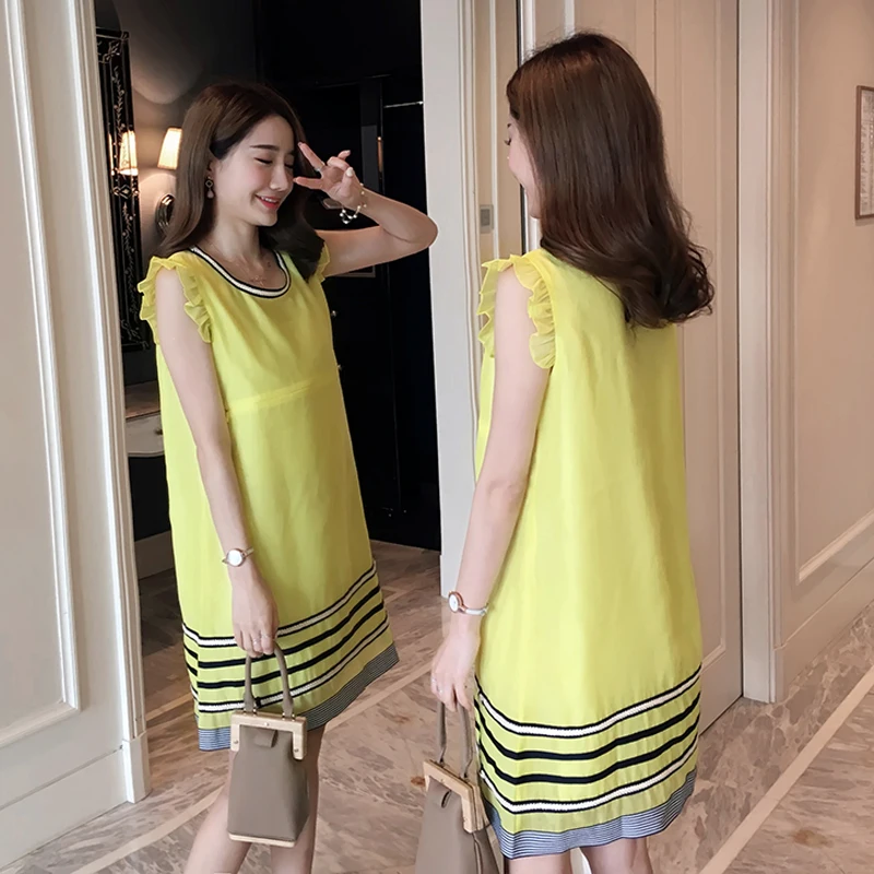 Maternity Dress Striped Cute Pregnancy Clothes Fashion Patchwork Chiffon Maternity Clothing Of Pregnant Women Vestidos