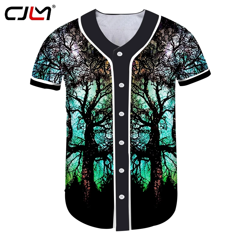 CJLM New Man Colorful Baseball Shirt 3D Printed Personality Tee Starry Sky Tree Mens Spandex Tshirt Hot Sale Wholesale | Мужская одежда