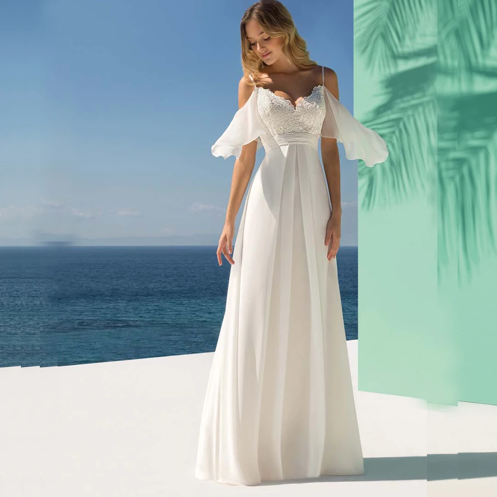 

Simple Halter Chiffon Beach Bridal Gowns Boho Wedding Dress Cheap Plus Size Sexy Backless Bride Dress Customized