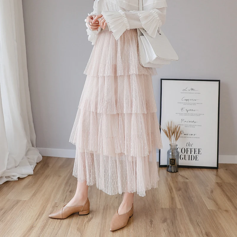 Демисезонный Для женщин сетчатая юбка в складку торт марлевая юбка супер огонь темперамент юбки Феи RE2177