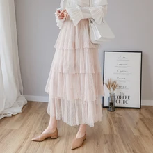 Демисезонный Для женщин сетчатая юбка в складку торт марлевая юбка супер огонь темперамент юбки Феи RE2177