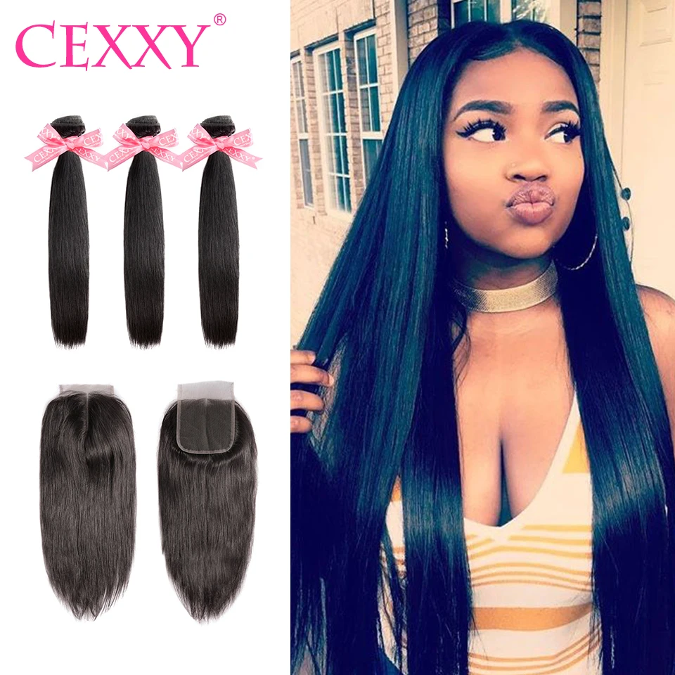 Buy Cexxy 7A Virgin Hair Bundles With Closure Straight Brazilian Hair Weave