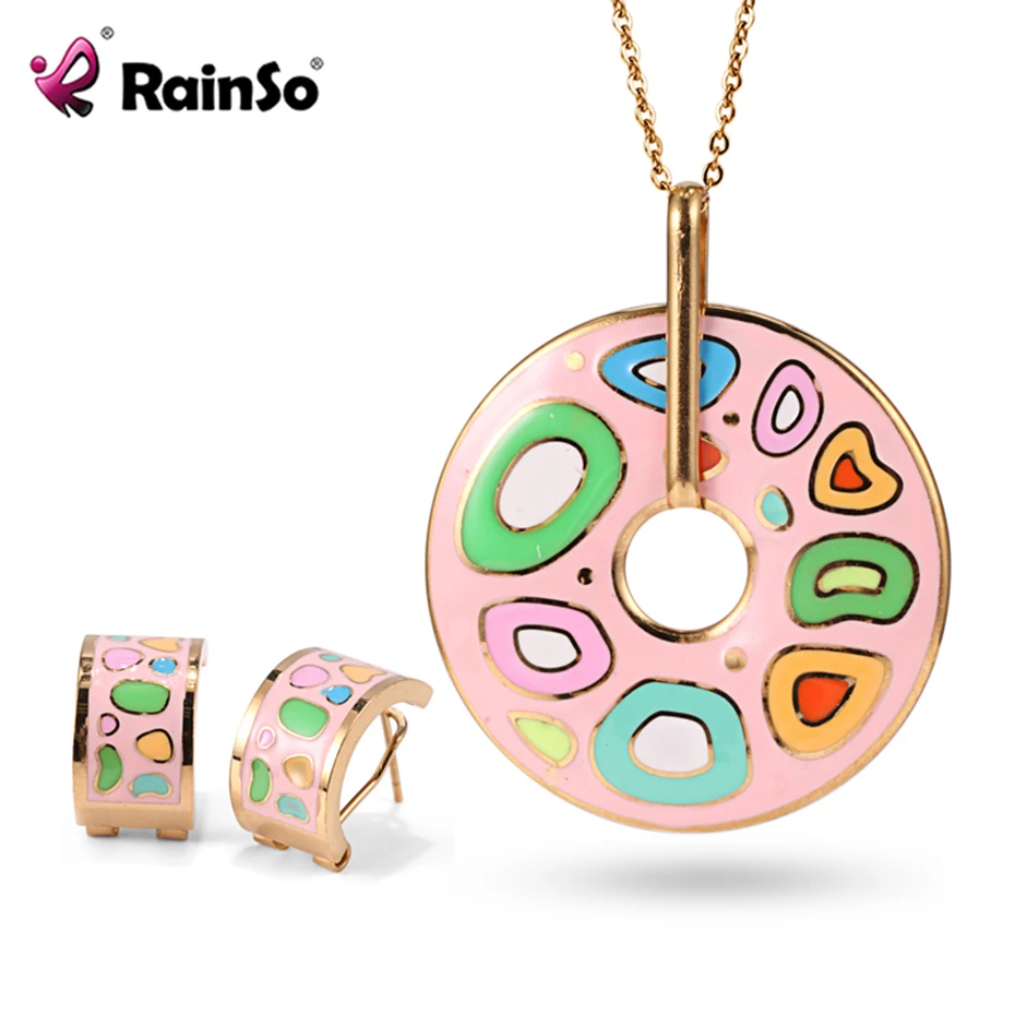 

Pink Round Pendant Necklace Earrings Jewelry Sets Fashion Charm Bridal Wedding Jewellery for Lady Gift Wholesale