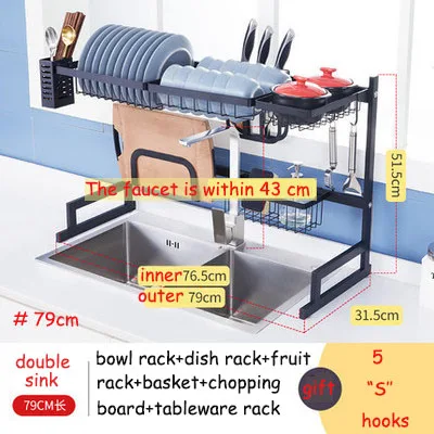 65/85 см Черная Нержавеющая Сталь кухонная стойка сушилка над раковиной кухонный шкаф Органайзеры - Цвет: 79cm