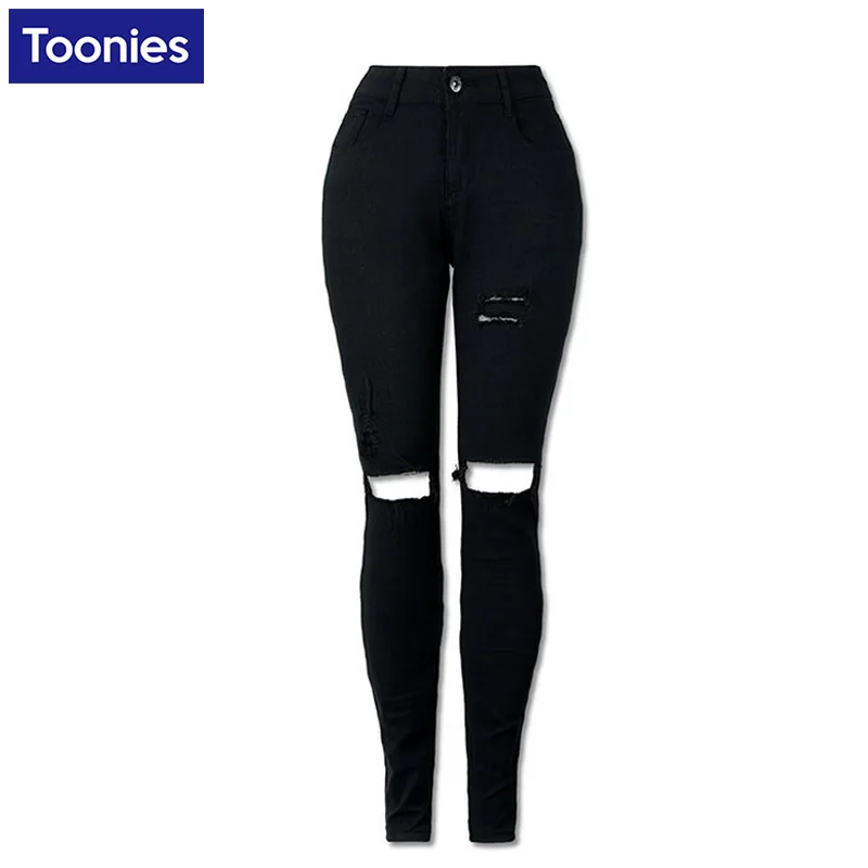 

Ripped Jeans For Women Elasticity High Waist Winter Jeans Strench Pencil Skinny Black Jeans Femme Denim Pants Large Size Pants