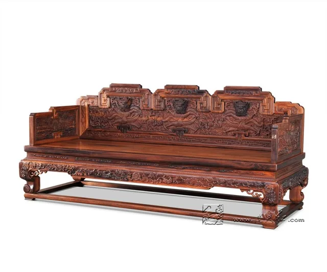 Cheap 3 Seats Sofa Bed Rosewood Carven Dragon Living Room Chaise Lounge Solid Wood Studio Couch Padauk Deck Chair Chinese Style Modern