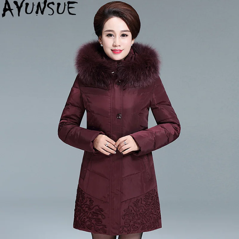 AYUNSUE Plus Size Women's Duck Down Jacket Long Winter