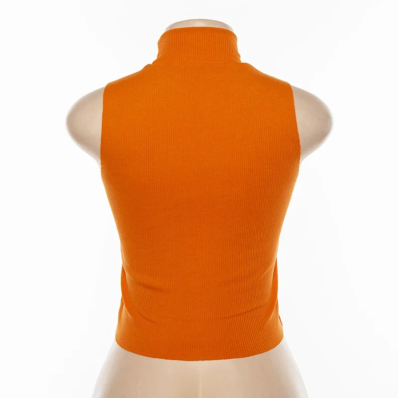 Женская сексуальная водолазка неоновый оранжевый желтый укороченный топ летняя уличная флуоресцентная майка Harajuku тонкая Однотонная рубашка камзол
