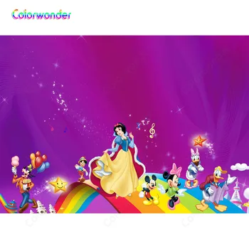 

Colorwonder Snow White Photo Background Happy Birthday Baby Shower Rainbow Bridge Mickey and Donald Duck Photography Background