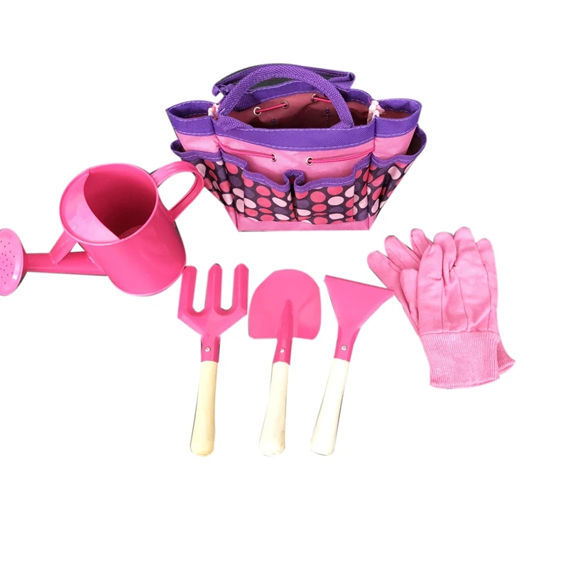 BEST SELLER  6Pc Kids Garden Tools Set Outdoor Toys For Children Sturdy Tote Metal Tools Wooden Handle Sandbox T