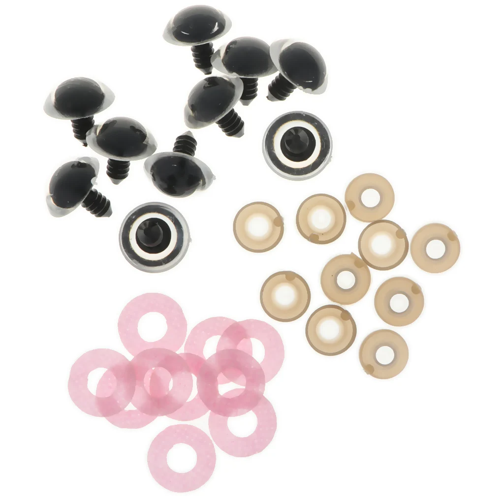 10pcs 16mm Glittering Plastic Round Safety Eyes Glitter Nonwovens + Washers for Teddy Bear Plush Animal DIY Craft Supply - Pink