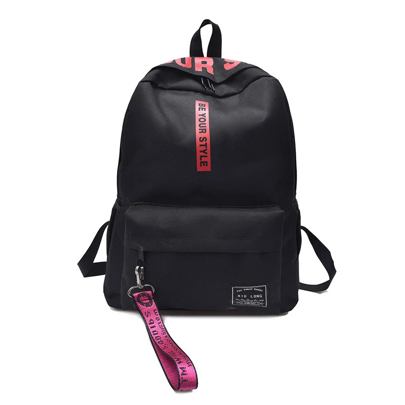 

New Arrival Women Canvas Backpack Letters Printing Zipper Ribbon Simple Fashion Children Teenager Student Shoulder Bag Popular
