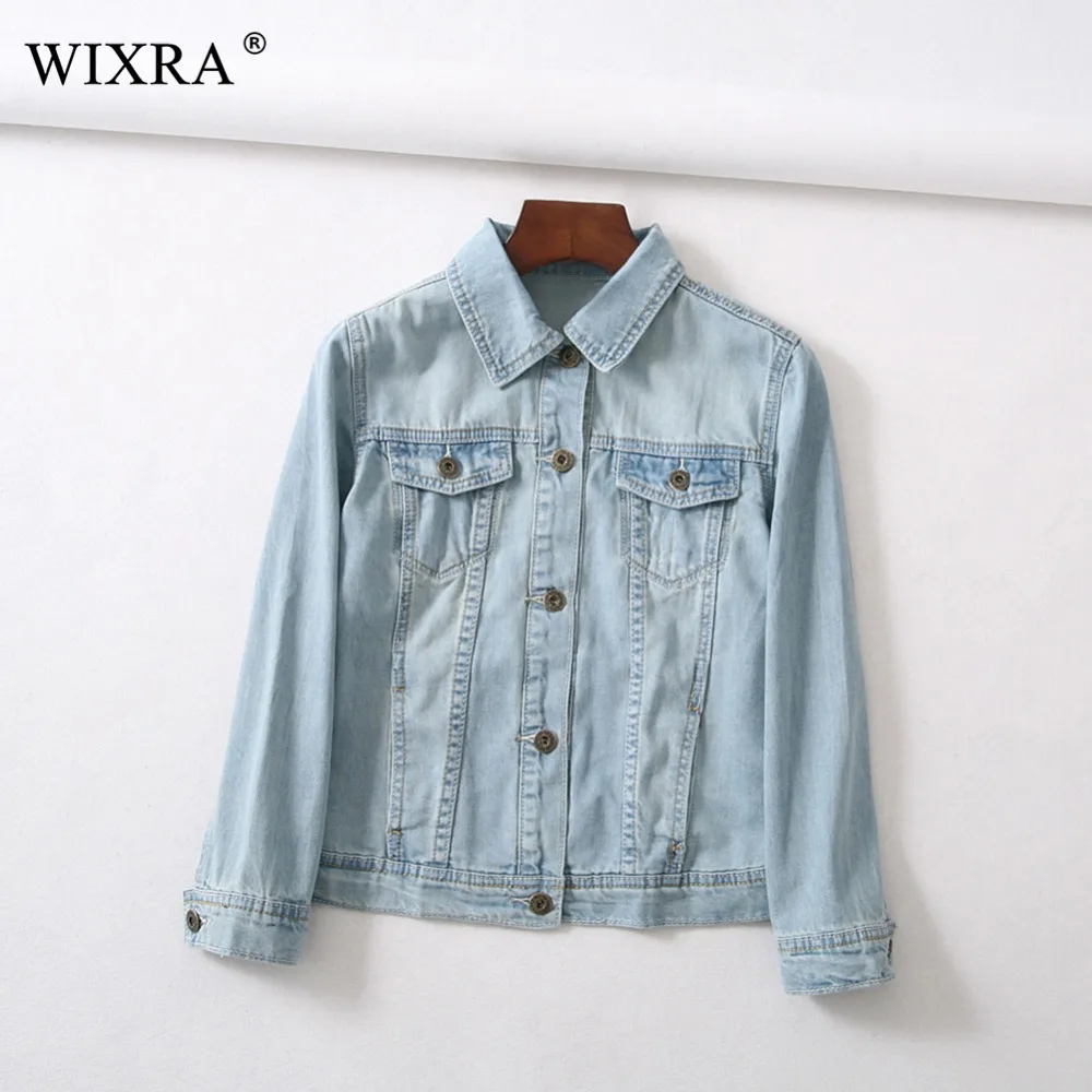 Wixra одноцветное Джинсовые куртки Для женщин Повседневное 2018 Демисезонный с