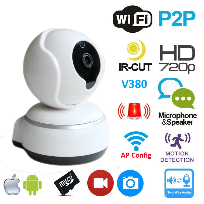 720P IP Camera Wifi Plug and Play Smart Camera Pan&Tilt V380 App P2P
