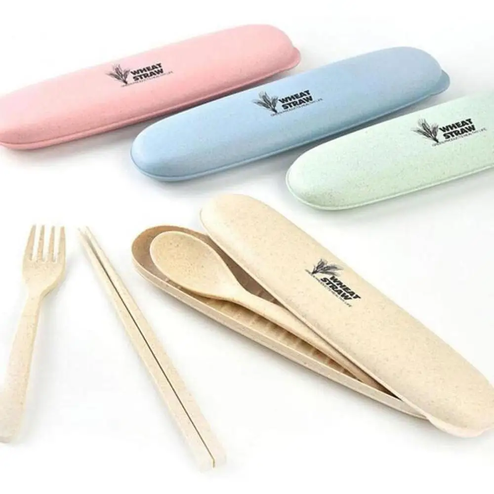 

Lunch Set Janpan Style Portable Travel Cutlery Tableware Set Wheat Straw Dinnerware Sets Camping Picnic Kids School Gifts