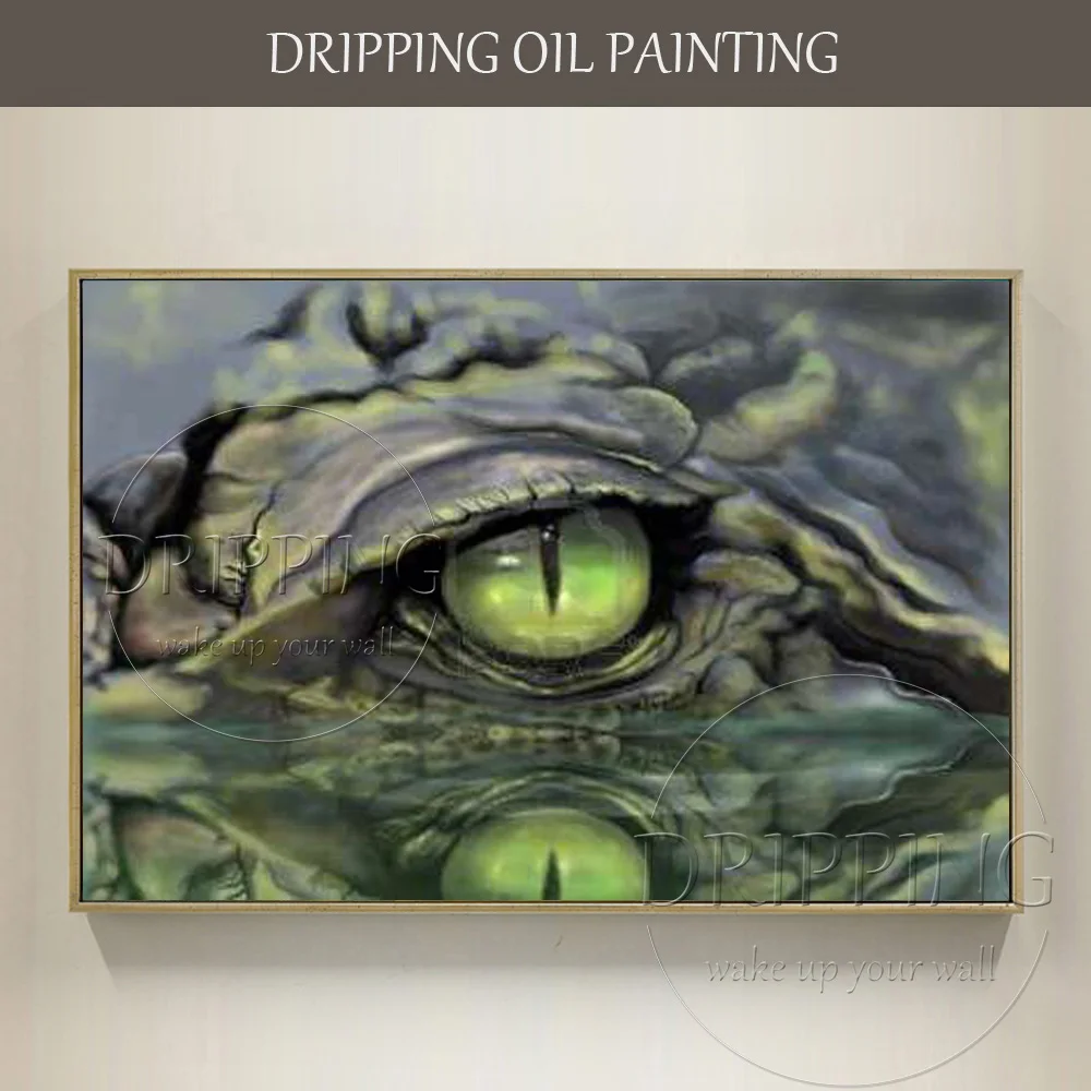 

Artist Hand-painted High Quality Modern Wall Art Animal Crocodile Eye Oil Painting on Canvas Horrible Alligator Eye Oil Painting