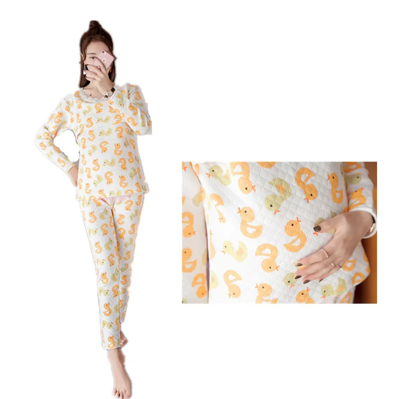 Зимняя и осенняя Женская одежда для беременных с длинным рукавом большого размера, одежда для сна, Хлопковая пижама для кормления грудью