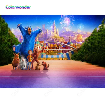 

Colorwonder Photography Background Little Boy Blue Bear Monkey 7x5ft Colorful Castle with Firework and Mountain Vinyl Backdrop