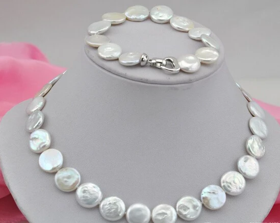 

ddh001361 17"15mm coin white freshwater pearl necklace 8" bracelet