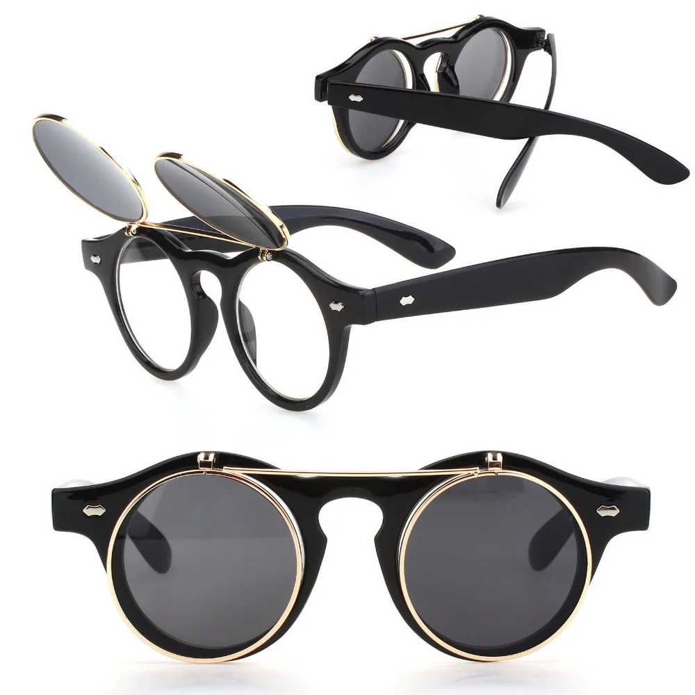 Новейшие поступления faroot защитные очки в стиле стимпанк Круглые Солнцезащитные очки эмо Ретро Винтаж Флип-ап кибер панк