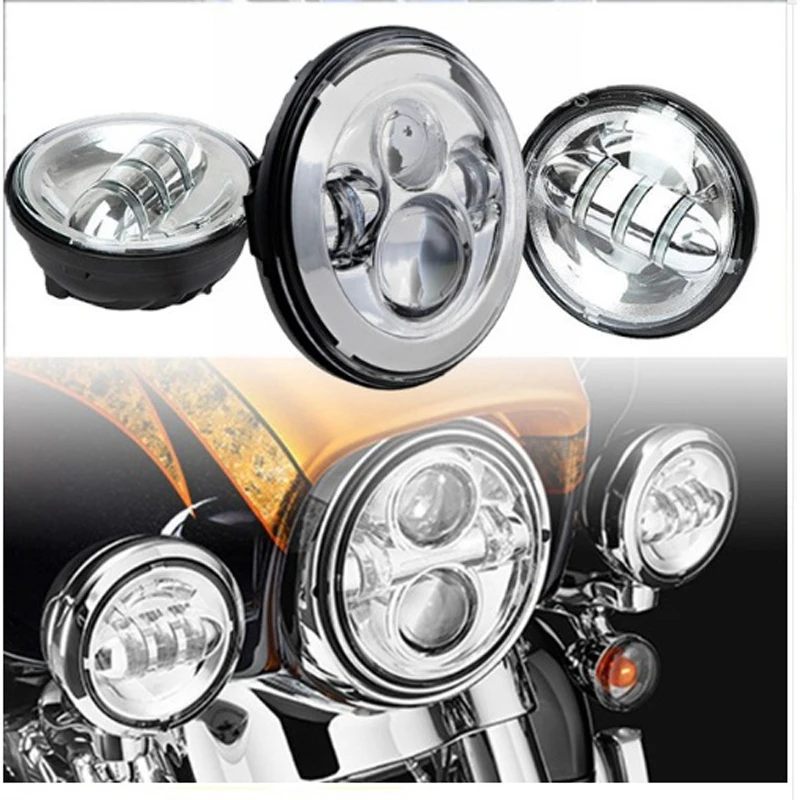 For Harley Motorcycle 7" LED Round Headlamp Headlight Auxiliary Passing