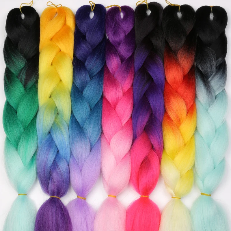 Мисс парик Омбре Kanekalon Jumbo косы Синтетические плетение волос 60 цветов доступны 100 г 24 дюймов наращивание волос Розовый Синий Зеленый 1pce